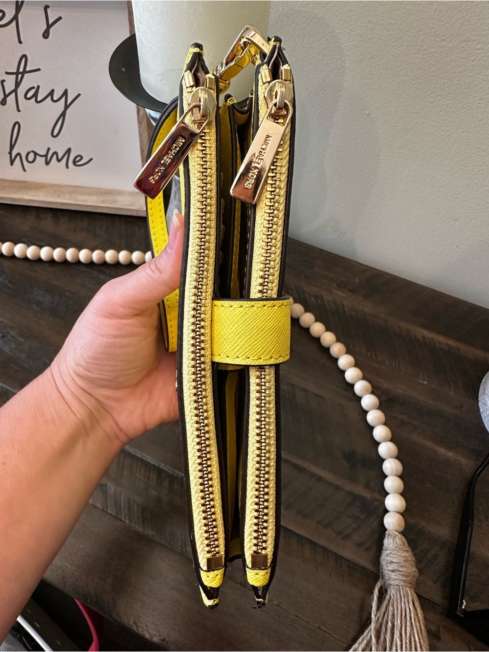 Michael Kors Bright sunshine Yellow staffino Leather Wristlet Clutch - Picture 2 of 12